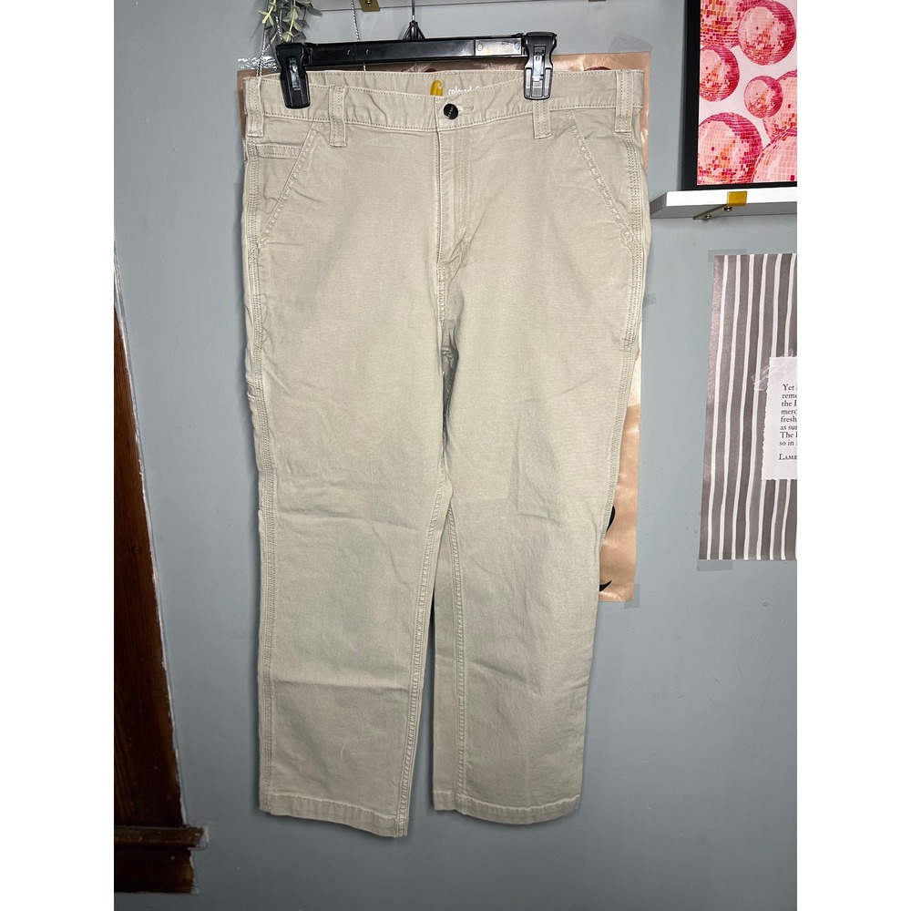 Carhartt Relaxed Fit Canvas Work Pants Mens 36x28 Tan Khaki Rugged Flex 102291
